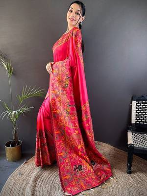 Pink festive silk ornate zari border sarees 2