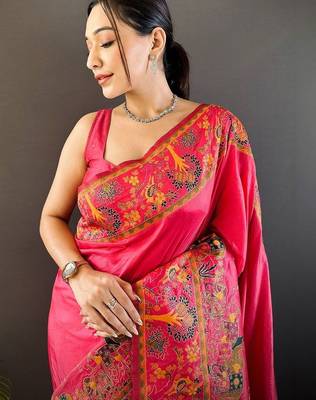 Pink festive silk ornate zari border sarees 3