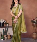 Green embellished saree with unstitched blouse