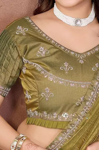Green embellished saree with unstitched blouse