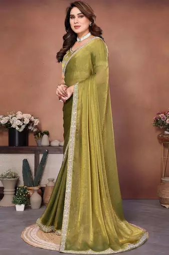 Green embellished saree with unstitched blouse