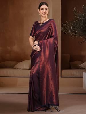 Purple women ethnic motifs woven design kanjeevaram saree 2
