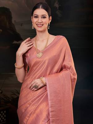 Peach women ethnic motifs woven design kanjeevaram saree 1