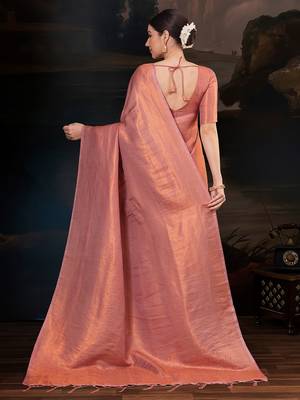 Peach women ethnic motifs woven design kanjeevaram saree 2