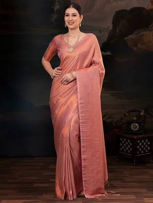 Peach women ethnic motifs woven design kanjeevaram saree 4