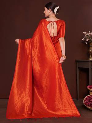 Orange ethnic motifs zari silk blend designer kanjeevaram saree 2