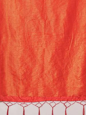 Orange ethnic motifs zari silk blend designer kanjeevaram saree 5