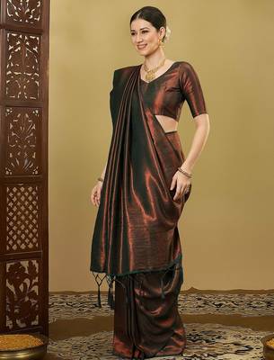 Green ethnic motifs zari silk blend designer kanjeevaram saree 2