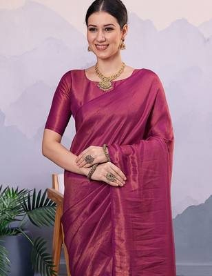 Magenta ethnic motifs zari silk blend designer kanjeevaram saree 1