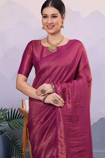 Magenta ethnic motifs zari silk blend designer kanjeevaram saree