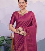 Magenta ethnic motifs zari silk blend designer kanjeevaram saree