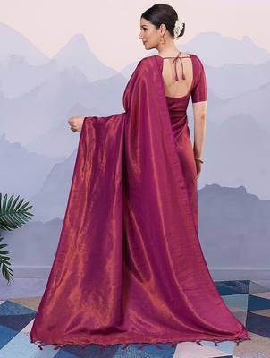 Magenta ethnic motifs zari silk blend designer kanjeevaram saree 2