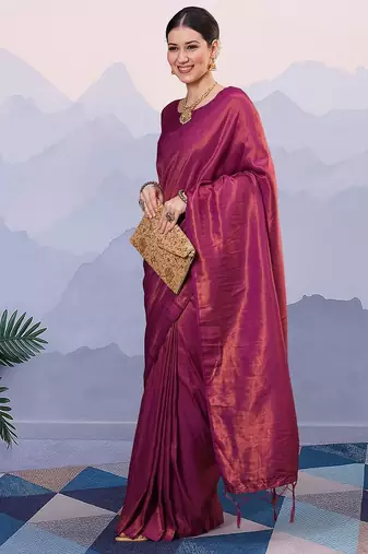 Magenta ethnic motifs zari silk blend designer kanjeevaram saree