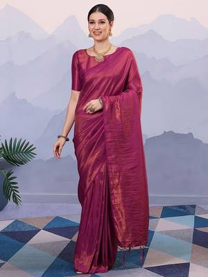 Magenta ethnic motifs zari silk blend designer kanjeevaram saree 4