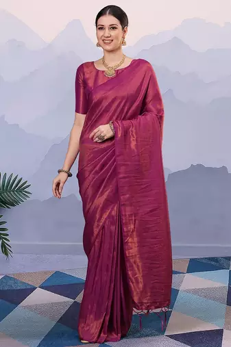 Magenta ethnic motifs zari silk blend designer kanjeevaram saree