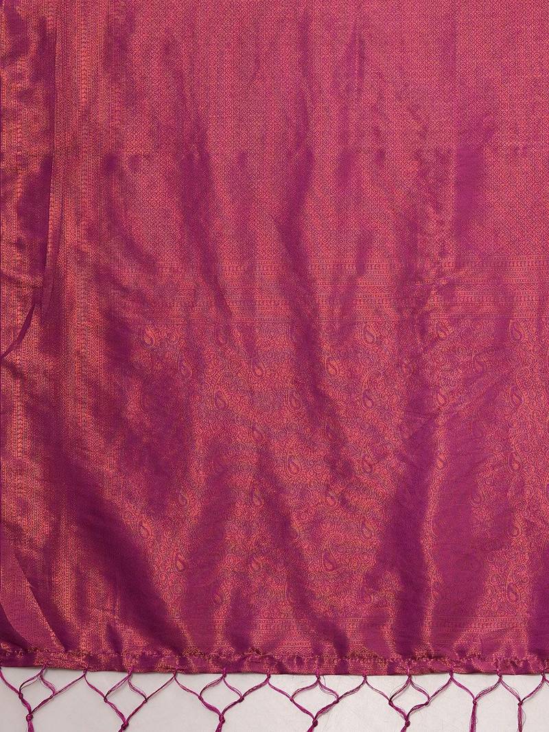 Magenta ethnic motifs zari silk blend designer kanjeevaram saree