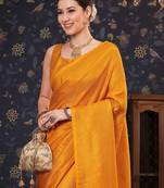 Mustard woven design zari silk blend kanjeevaram saree