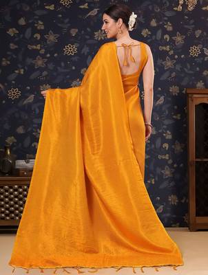 Mustard woven design zari silk blend kanjeevaram saree 2