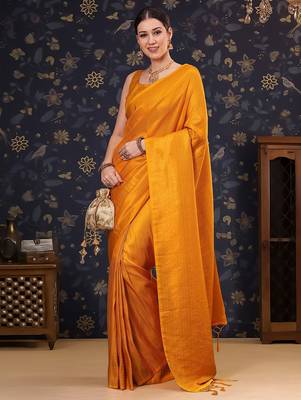 Mustard woven design zari silk blend kanjeevaram saree 3
