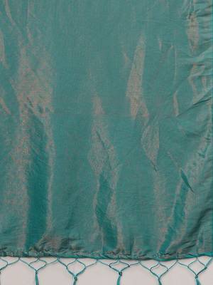 Teal ethnic woven design saree with matching blouse 5
