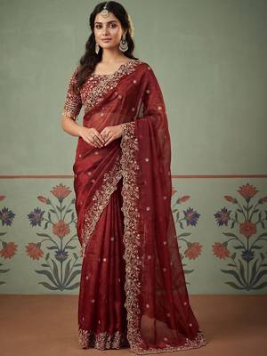 Maroon tissue maroon solid zari sarees 1