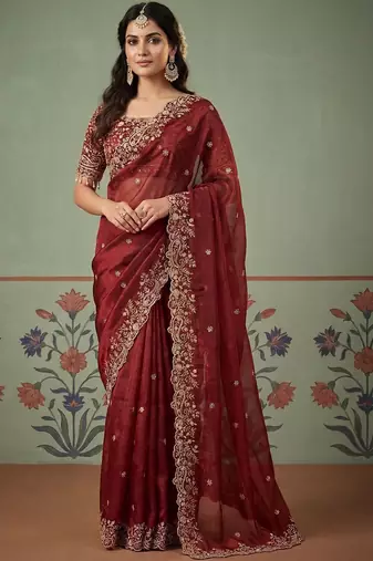 Maroon tissue maroon solid zari sarees