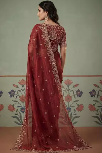 Maroon tissue maroon solid zari sarees