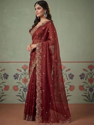 Maroon tissue maroon solid zari sarees 3