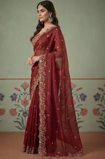 Maroon tissue maroon solid zari sarees