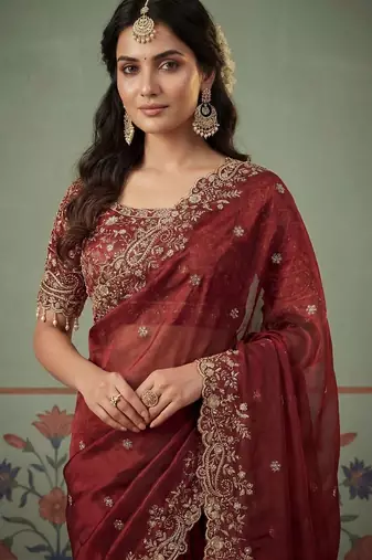 Maroon tissue maroon solid zari sarees