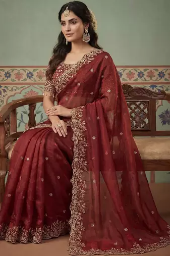 Maroon tissue maroon solid zari sarees