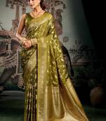 Olive woven design zari art silk banarasi saree
