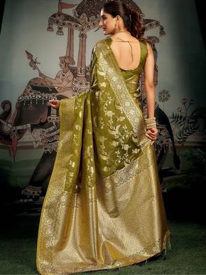 Olive woven design zari art silk banarasi saree 2