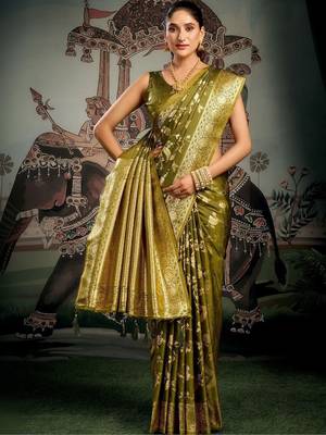 Olive woven design zari art silk banarasi saree 3