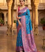 Blue classic indian silk rich woven pallu design sarees