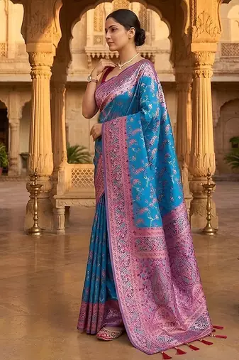 Blue classic indian silk rich woven pallu design sarees