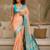 Peach woven design zari pure linen banarasi saree