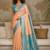 Peach woven design zari pure linen banarasi saree