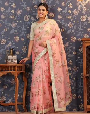 Pink floral printed saree 1