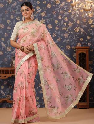 Pink floral printed saree 2