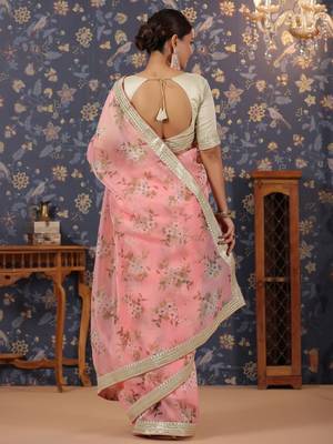 Pink floral printed saree 5