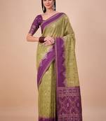 Green woven design zari saree with unstitched blouse
