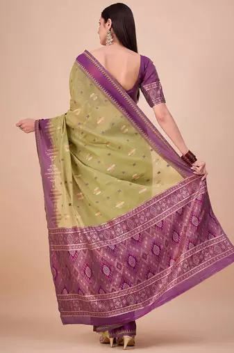 Green woven design zari saree with unstitched blouse