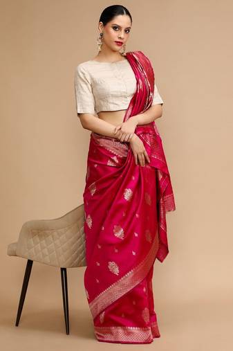 Pink woven design banarasi saree