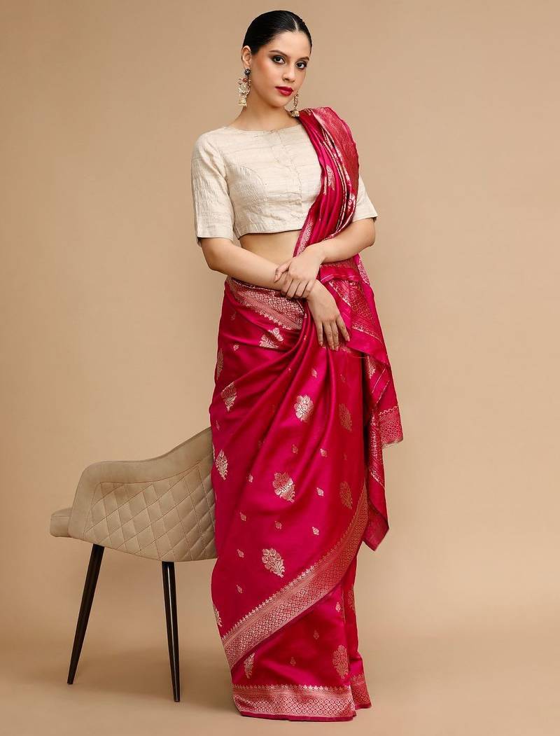 Pink woven design banarasi saree