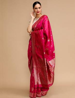 Pink woven design banarasi saree 3