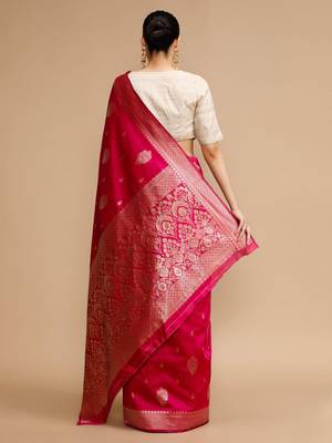 Pink woven design banarasi saree 4