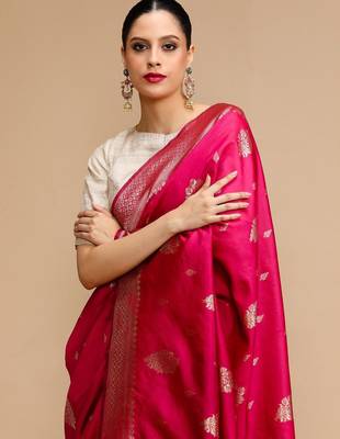 Pink woven design banarasi saree 5