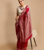 Red woven design banarasi saree with unstitched blouse