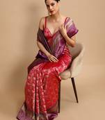 Red woven design banarasi saree with unstitched blouse